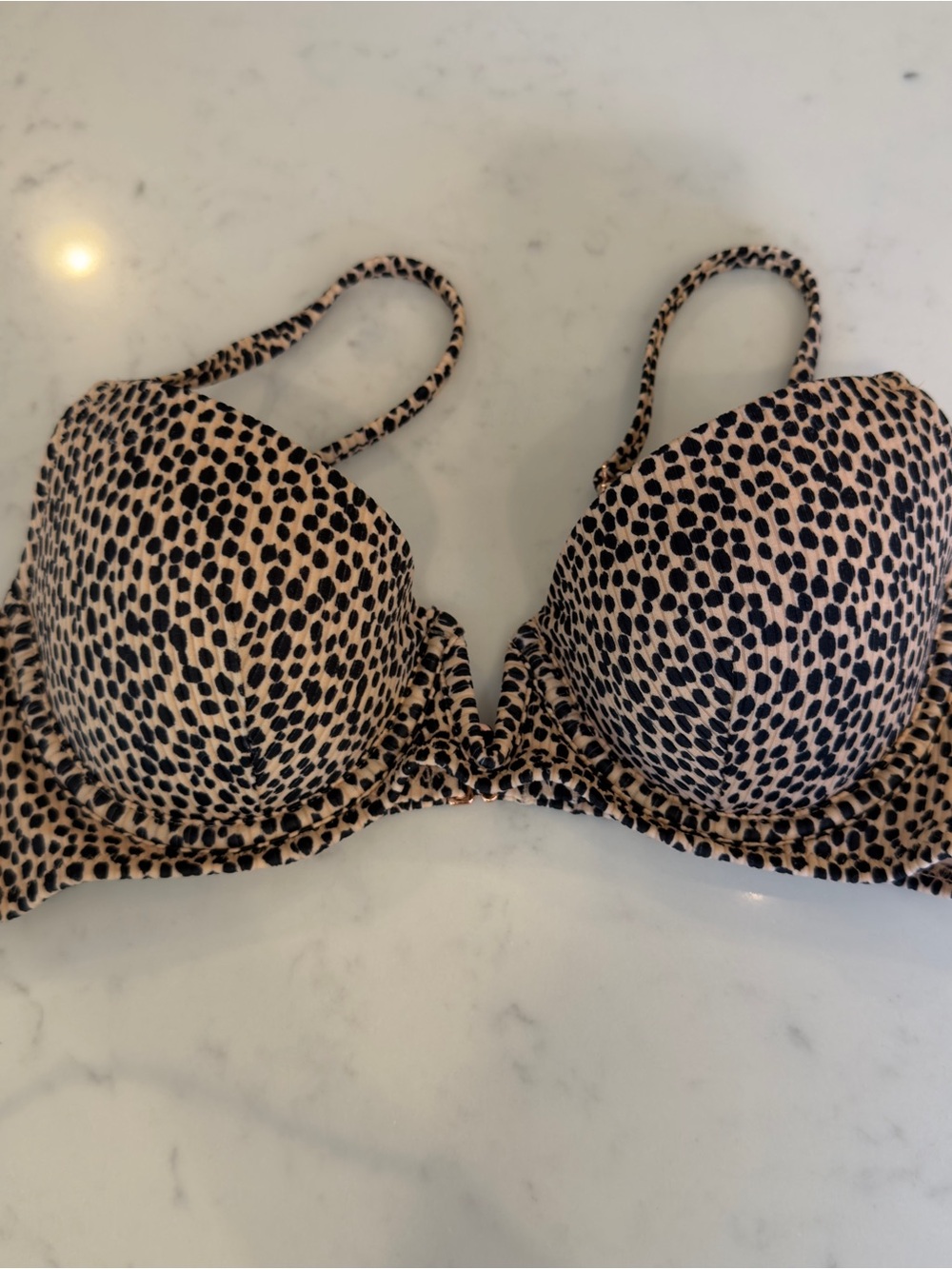 Shade & Shore Leopard Print Bikini Top in Tan and Black